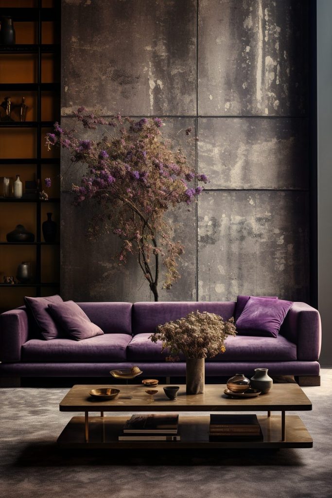 Apartment Home Interior with a Touch of Brutalism - Purple AI Artwork 13