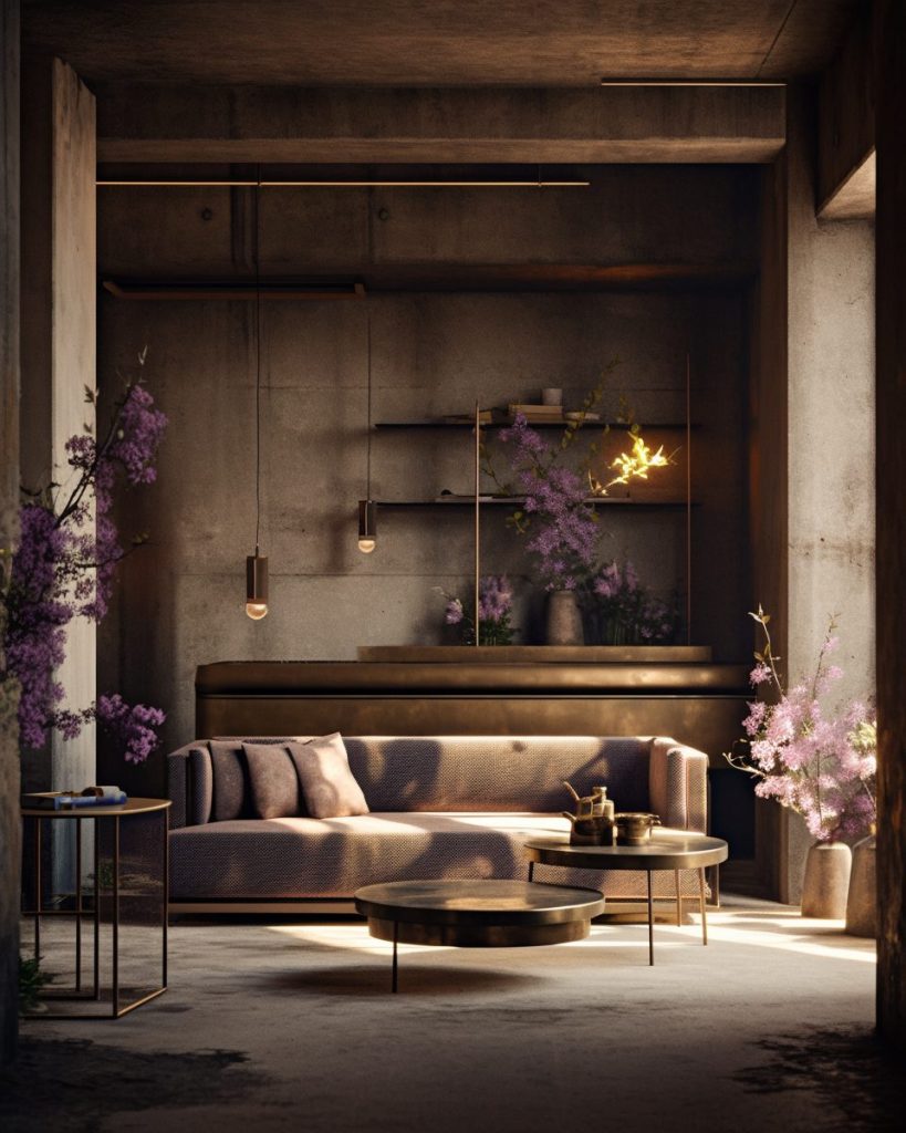 Apartment Home Interior with a Touch of Brutalism - Purple AI Artwork 29