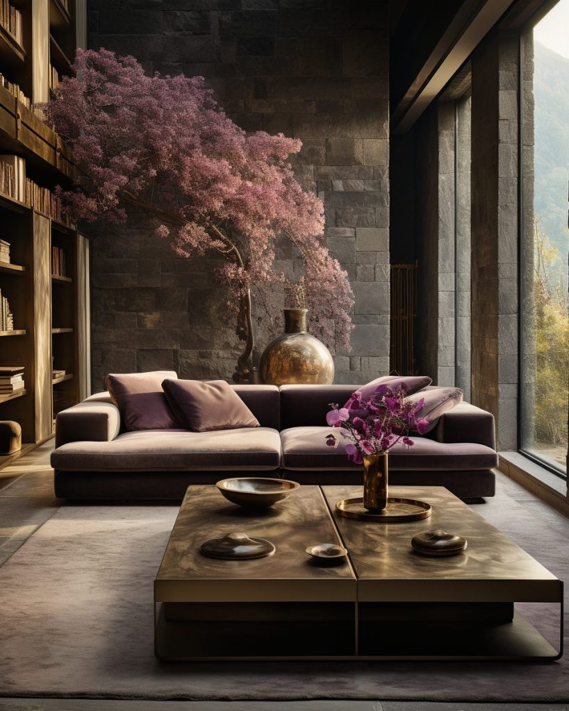Apartment Home Interior with a Touch of Brutalism - Purple AI Artwork 32