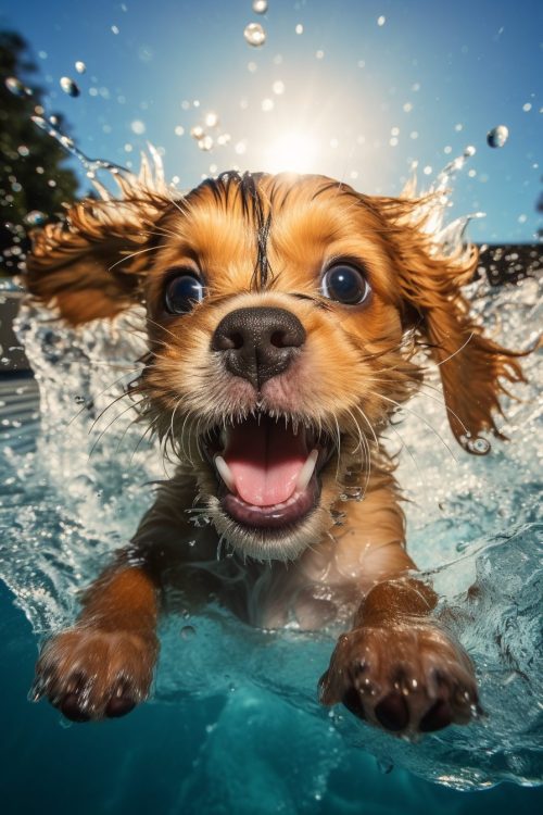 Cute Adorable Puppy Jumping into a Pool Animated AI Artwork 1