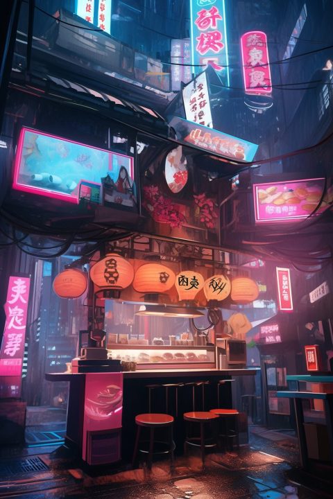 Cyberpunk Ramen Carts and Shops