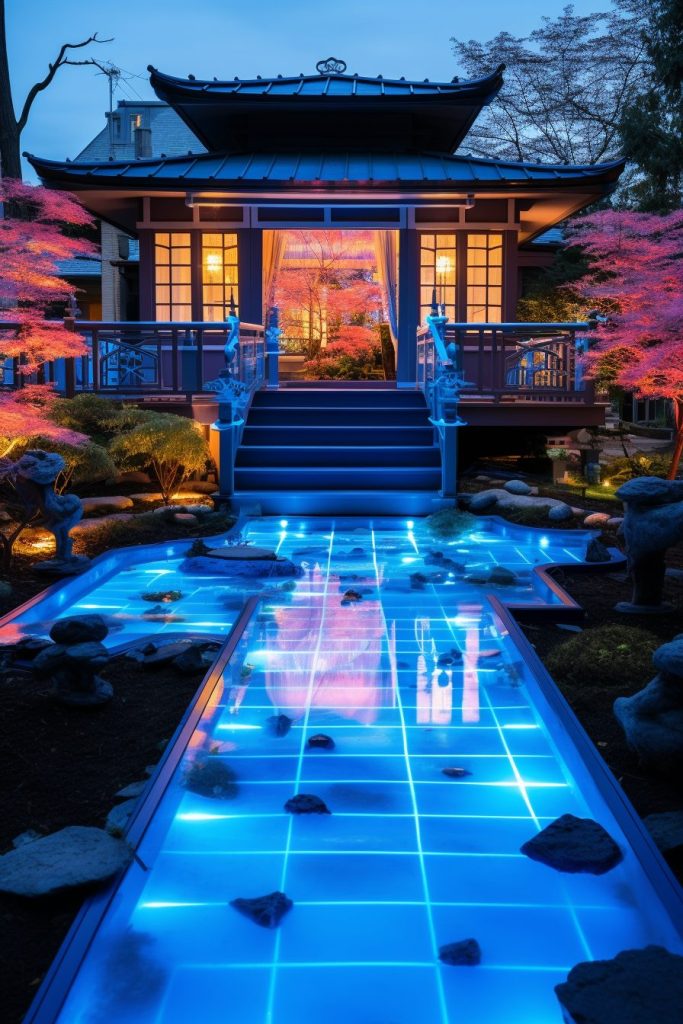 Cyberpunk Zen Garden and Traditional Japanese Garden House AI Artwork 16