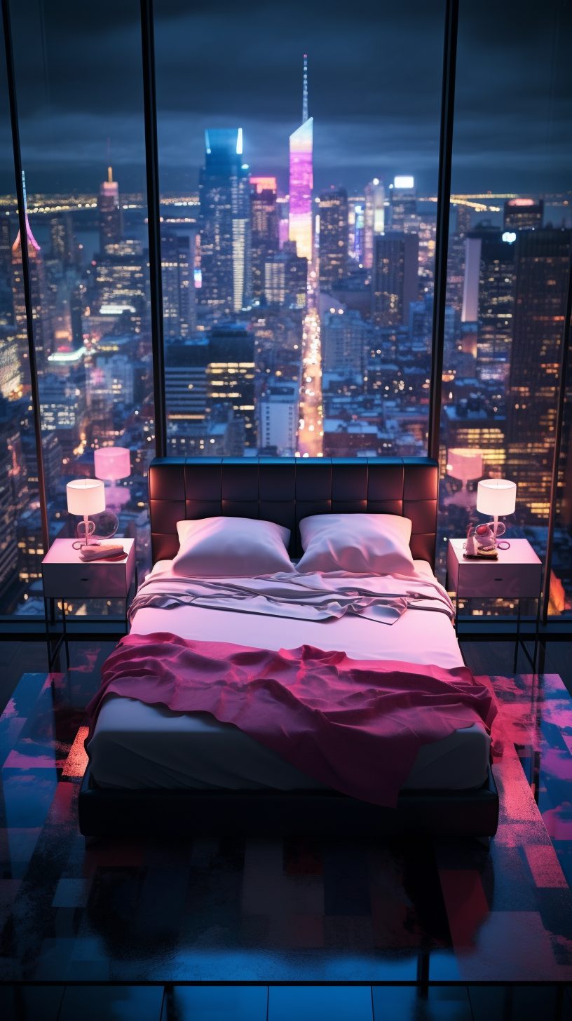 High-Ceiling Bedroom With City Skyline View - Highest Ceiling Bedroom