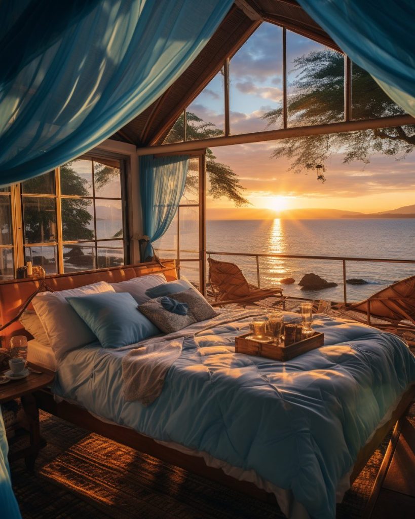 Modern Bedroom with an Amazing View of the Waterfront AI Artwork 20