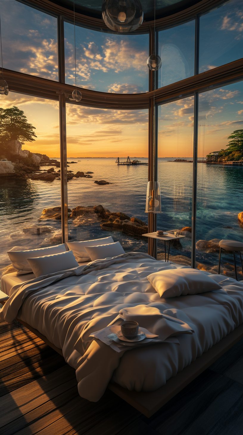 Modern Bedroom with an Amazing View of the Waterfront