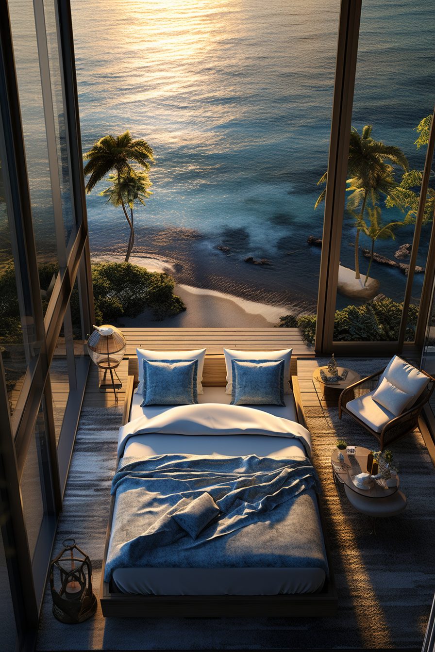 Modern Bedroom with an Amazing View of the Waterfront