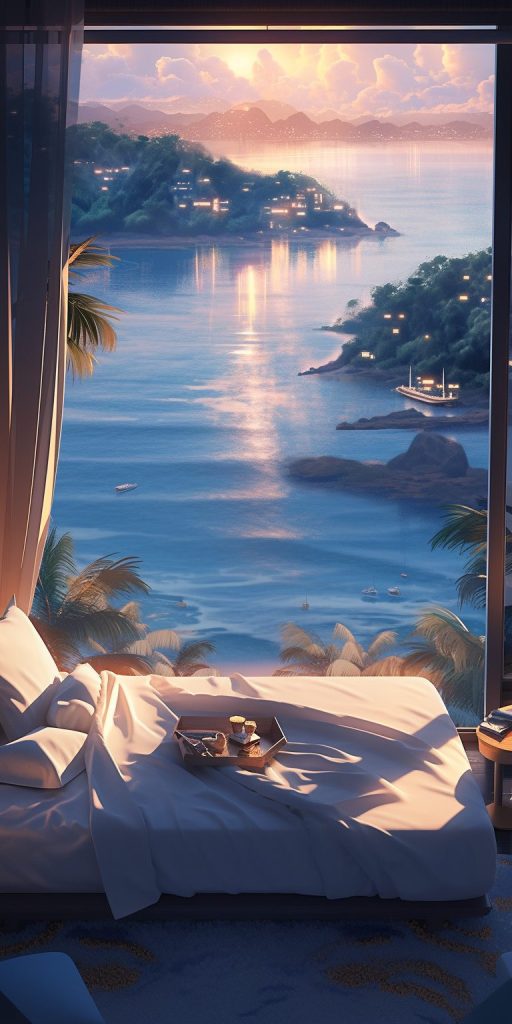Modern Bedroom with an Amazing View of the Waterfront AI Artwork 30