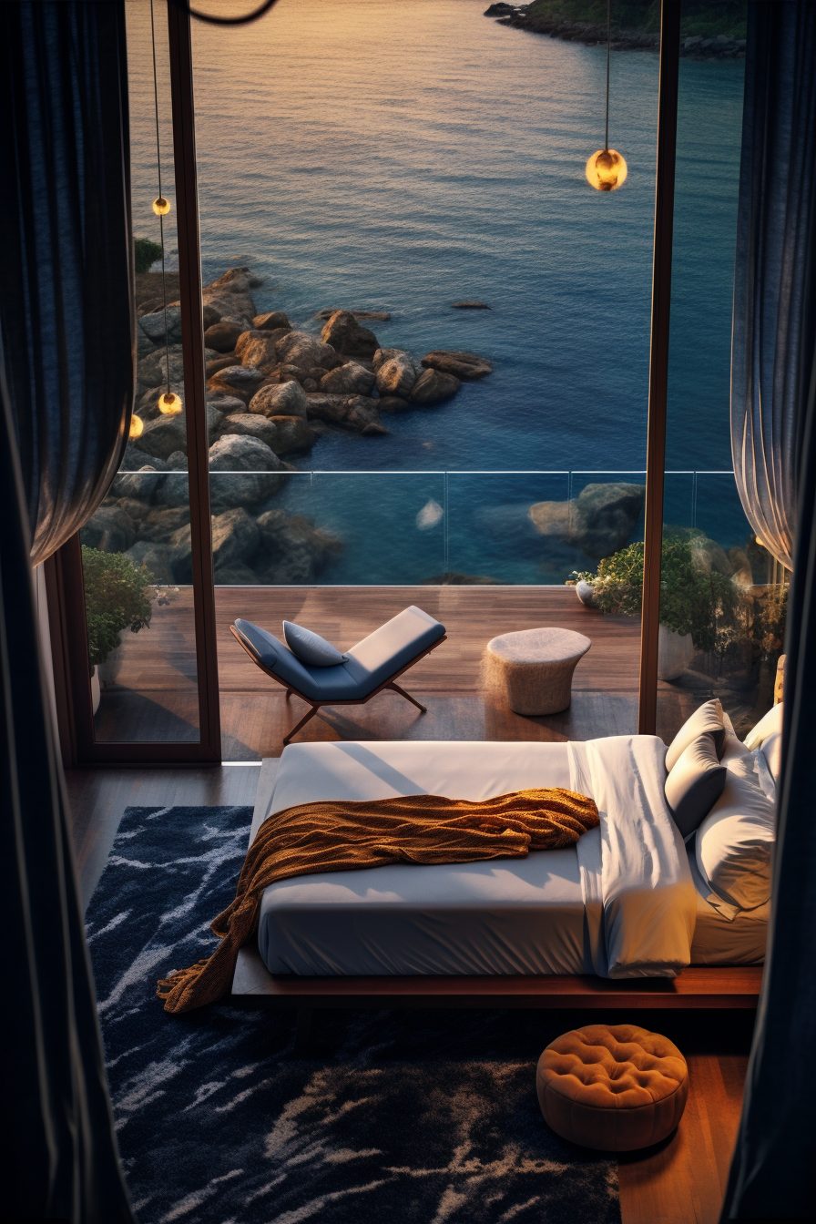 Modern Bedroom with an Amazing View of the Waterfront