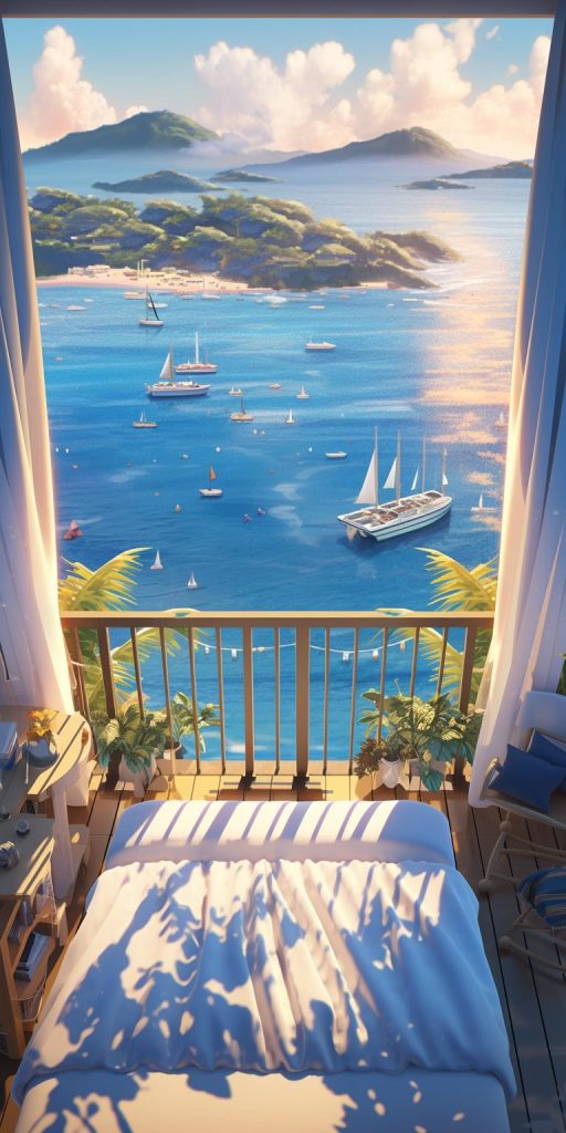 Modern Bedroom with an Amazing View of the Waterfront AI Artwork 6