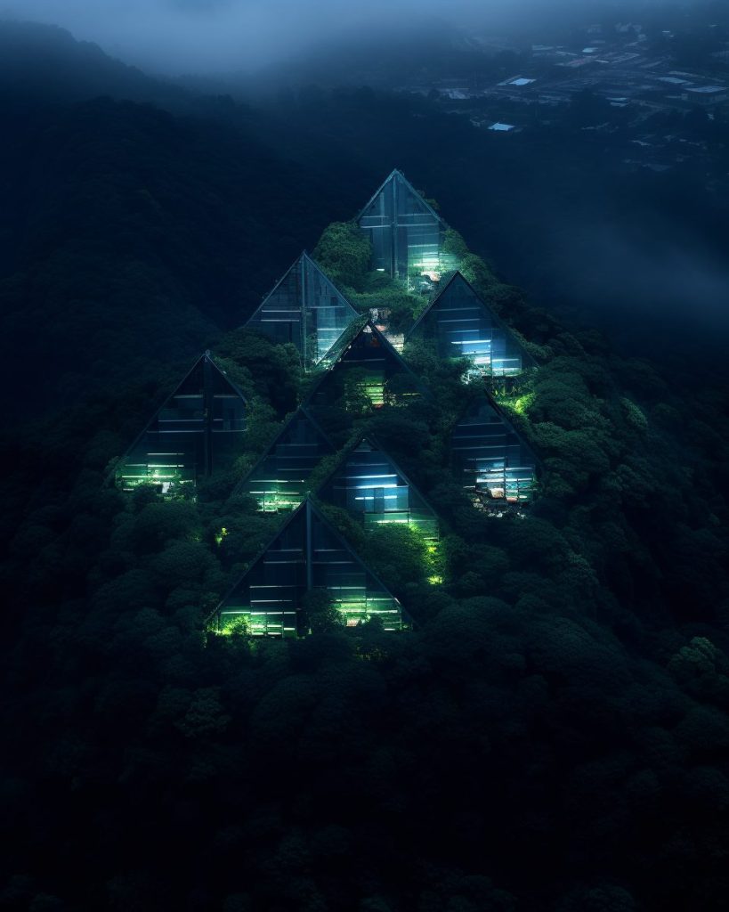 Neon Buildings On Lush Green Mountains AI Artwork 7