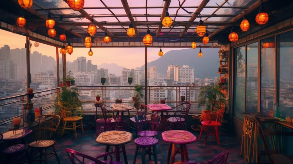 Rooftop Tea House In Hong Kong City AI Artwork 14