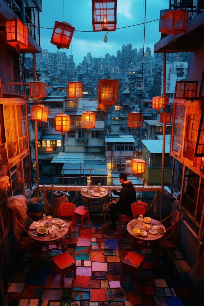 Rooftop Tea House In Hong Kong City AI Artwork 4