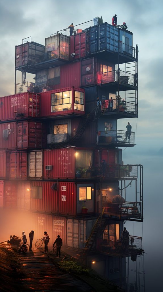 Stacked Container Homes Building Structure AI Artwork 10