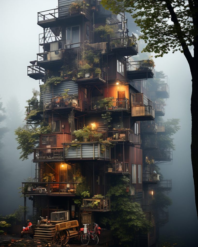Stacked Container Homes Building Structure AI Artwork 16