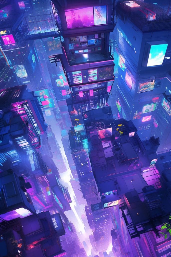 Top View of the Cyberpunk Night City AI Artwork 9
