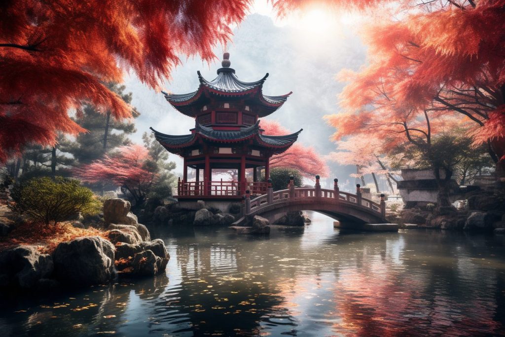 Traditional Chinese Pavilions Beside A Lake AI Artwork 21