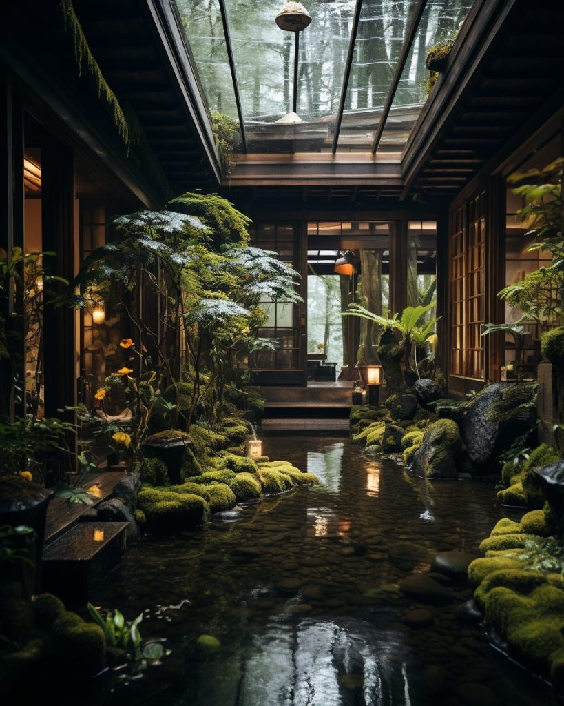 Traditional Japanese House with an Indoor Pond and Skywell AI Artwork 25