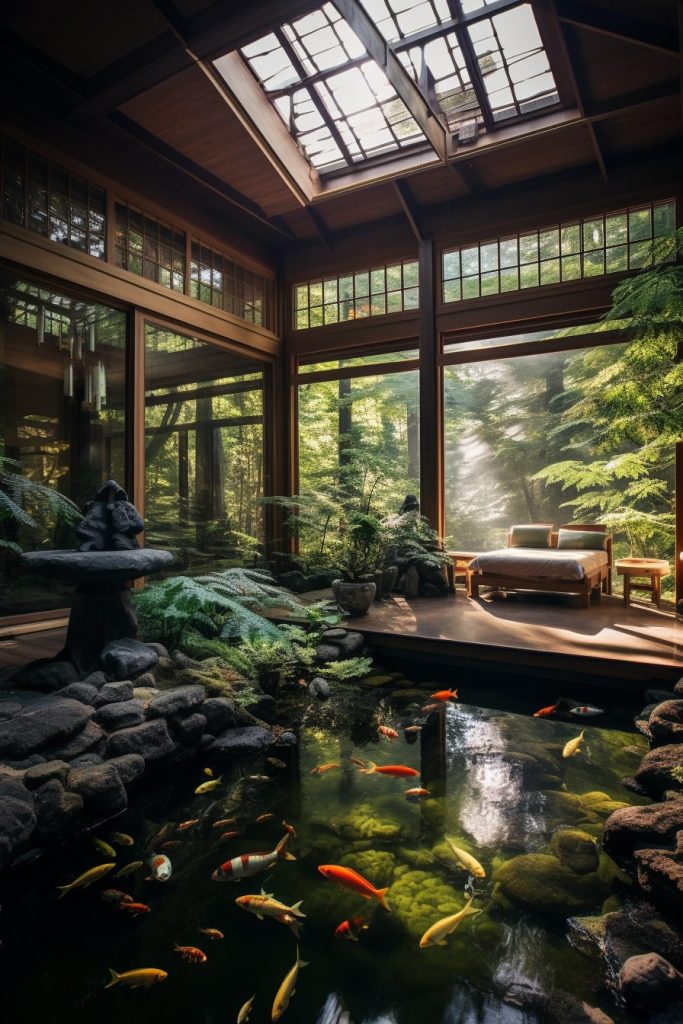 Traditional Japanese House with an Indoor Pond and Skywell AI Artwork 3