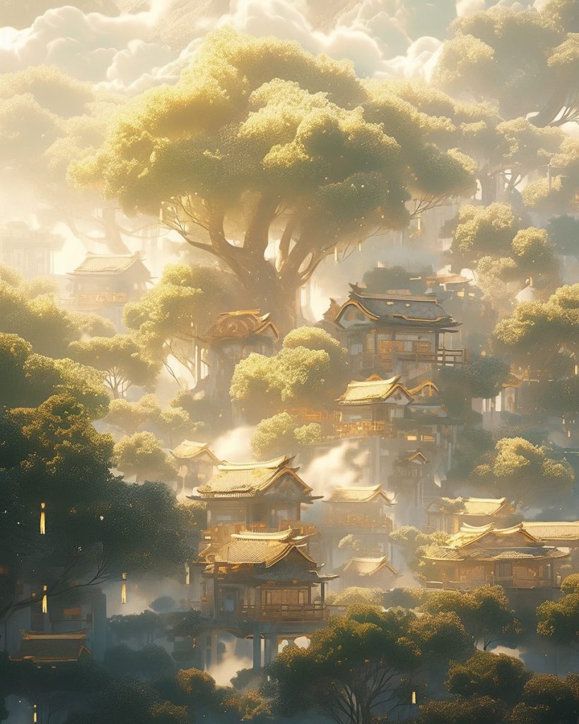 A Misty and Mystical Village AI Artwork 35