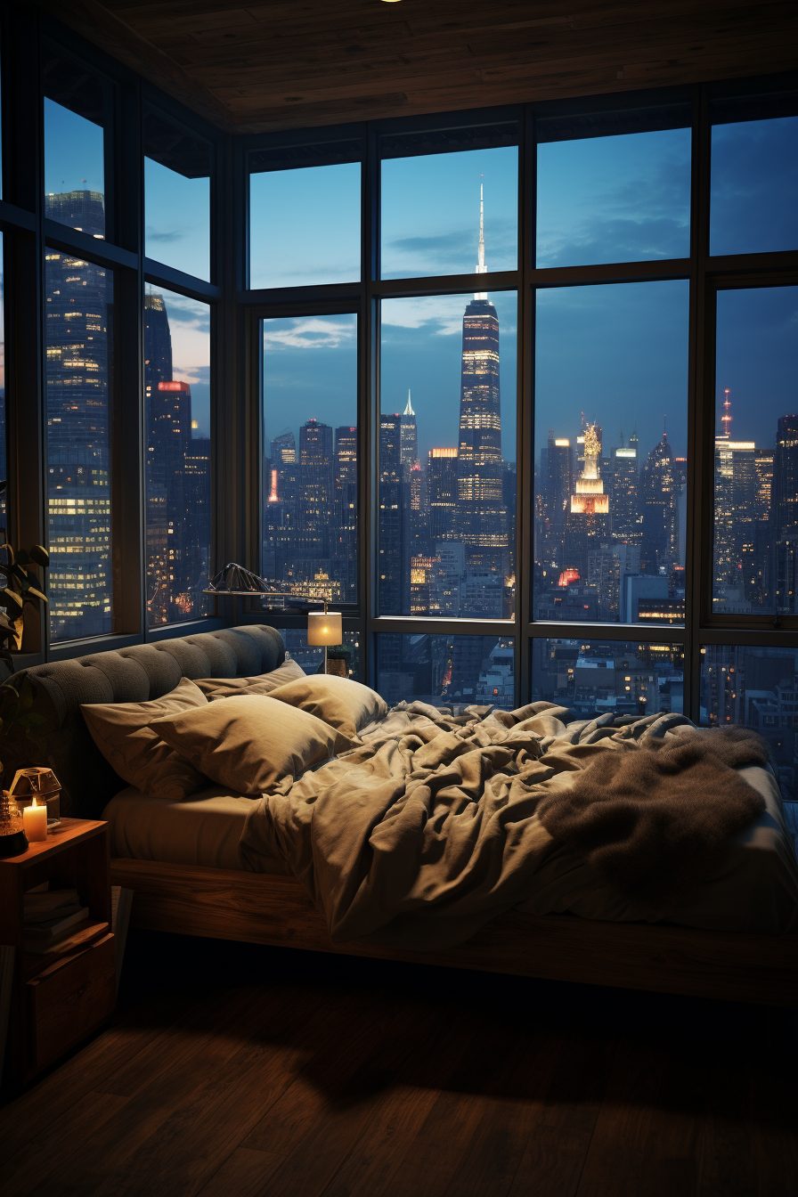 A Modern Rustic-Style Bedroom with New York City View