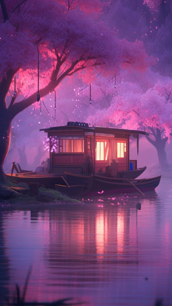 A Wooden Houseboat with Beautiful Scenic Views AI Artwork 20