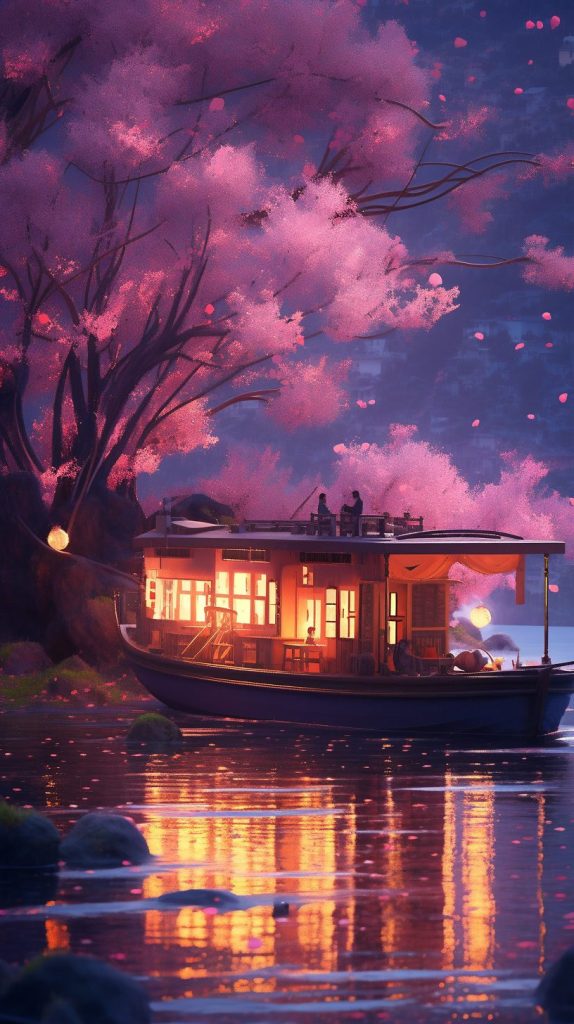 A Wooden Houseboat with Beautiful Scenic Views AI Artwork 32
