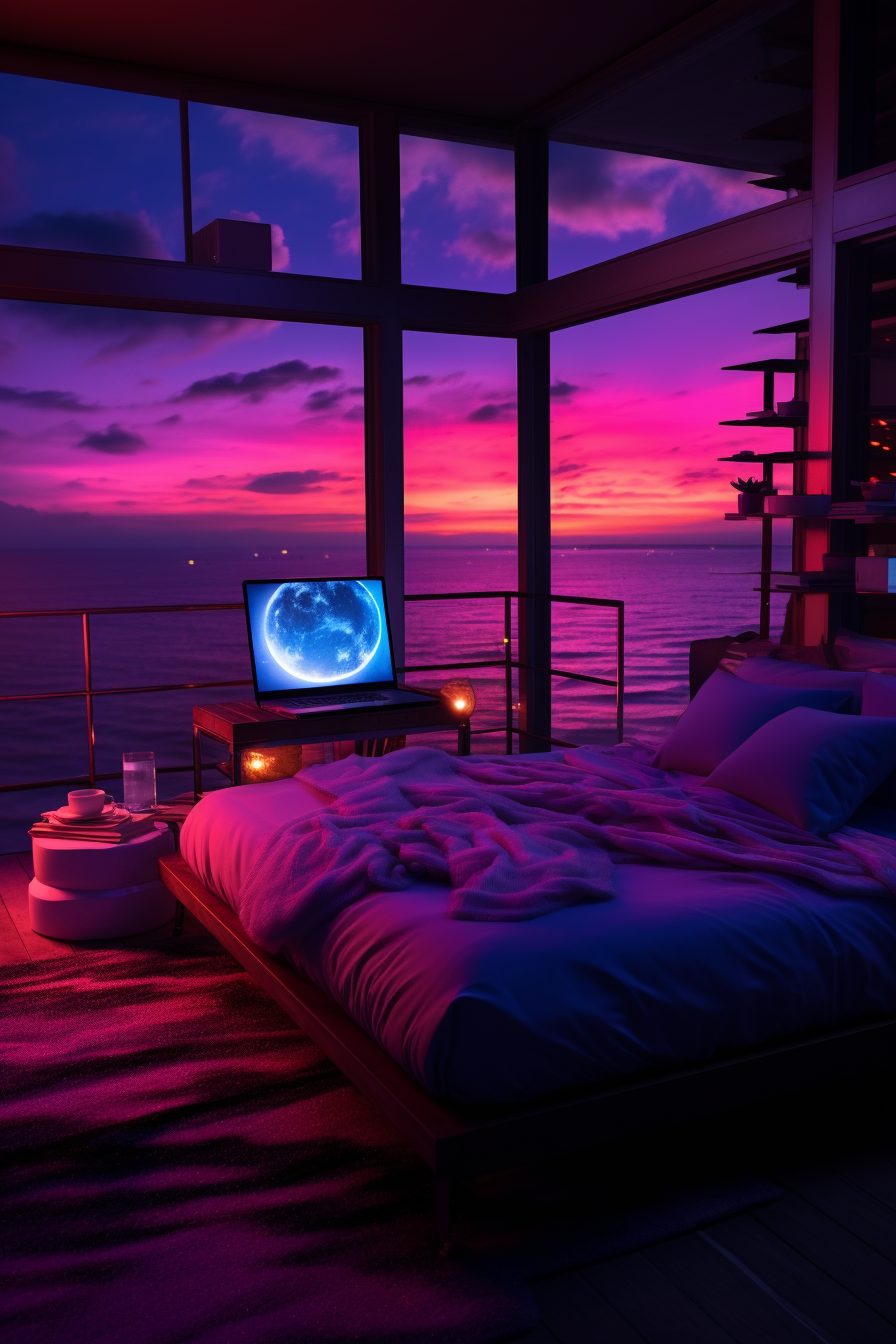 Image showcasing Cyberpunk Waterfront Living with a View