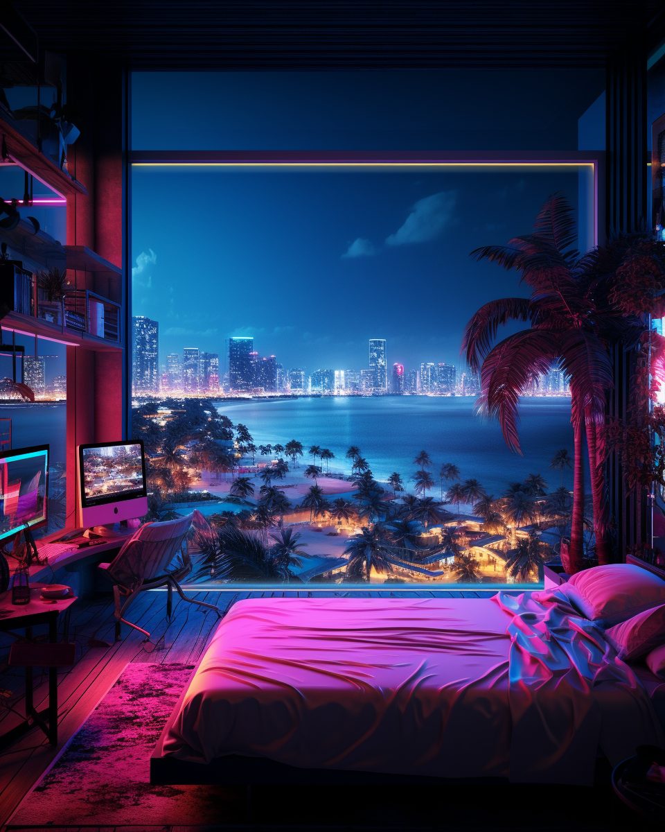 View of Cyberpunk Waterfront Living with a View