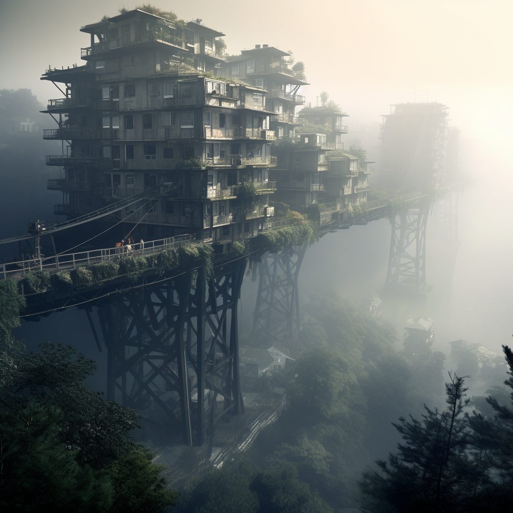 Dystopian Homes and Suspension Bridges AI Artwork 29