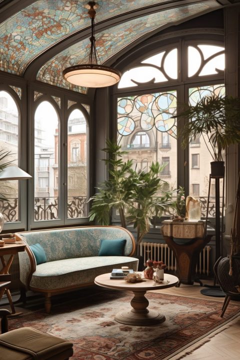 High-Ceiling Apartment with an Art Nouveau Interior Design Style - High Ceiling Apartment Building Design Ideas