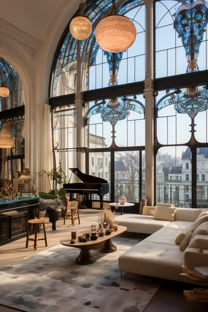 High-Ceiling Apartment with an Art Nouveau Interior Design Style AI Artwork 21