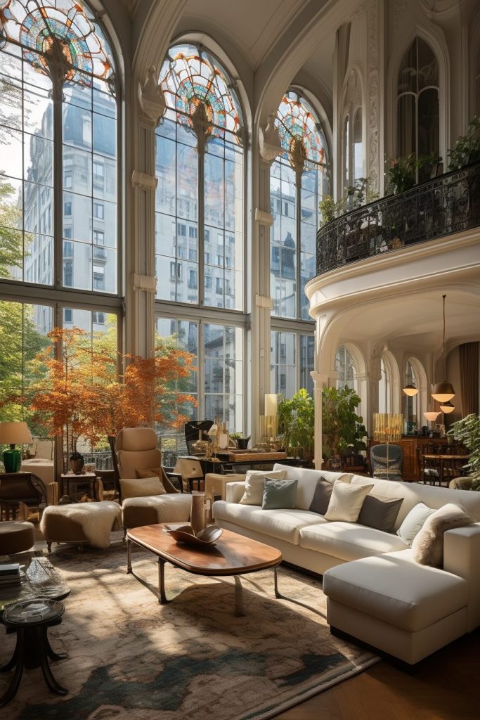 High-Ceiling Apartment with an Art Nouveau Interior Design Style AI Artwork 5