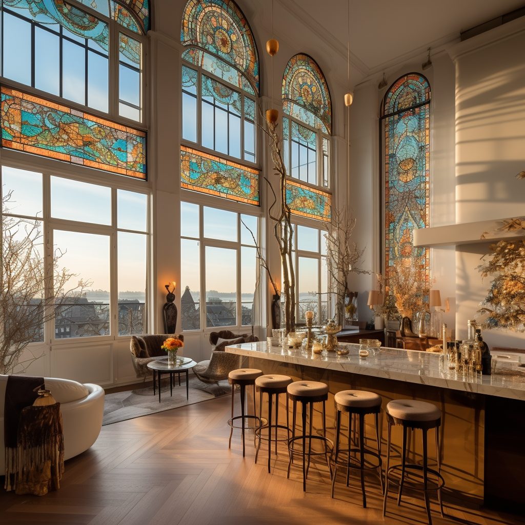 High-Ceiling Apartment with an Art Nouveau Interior Design Style AI Artwork 8