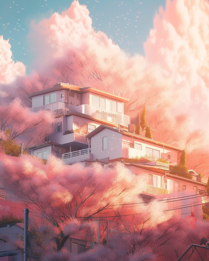 Residential Area On A Hill in Japan AI Artwork 13