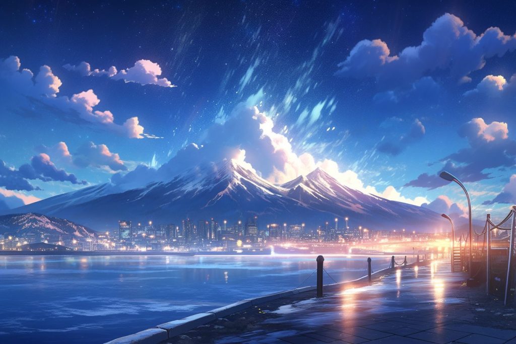 Snowy Coastal Towns with Beautiful Night Sky AI Artwork 9