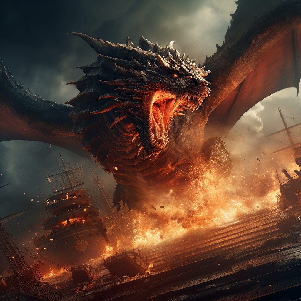 The Assault of a Fearsome Dragon AI Artwork 13