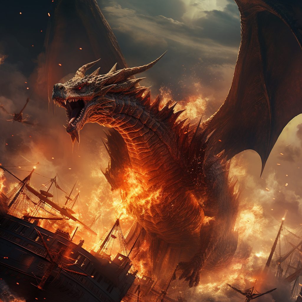 The Assault of a Fearsome Dragon AI Artwork 16
