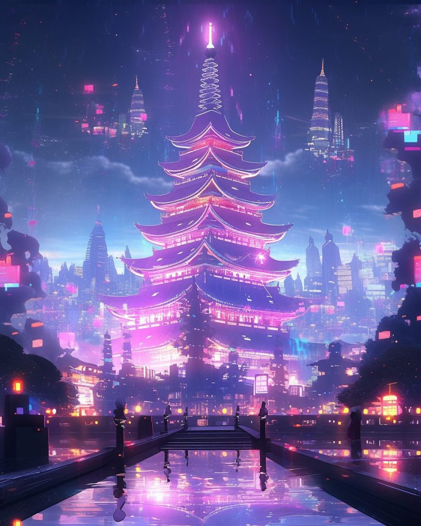The Cyberpunk Pagoda Towers AI Artwork 19