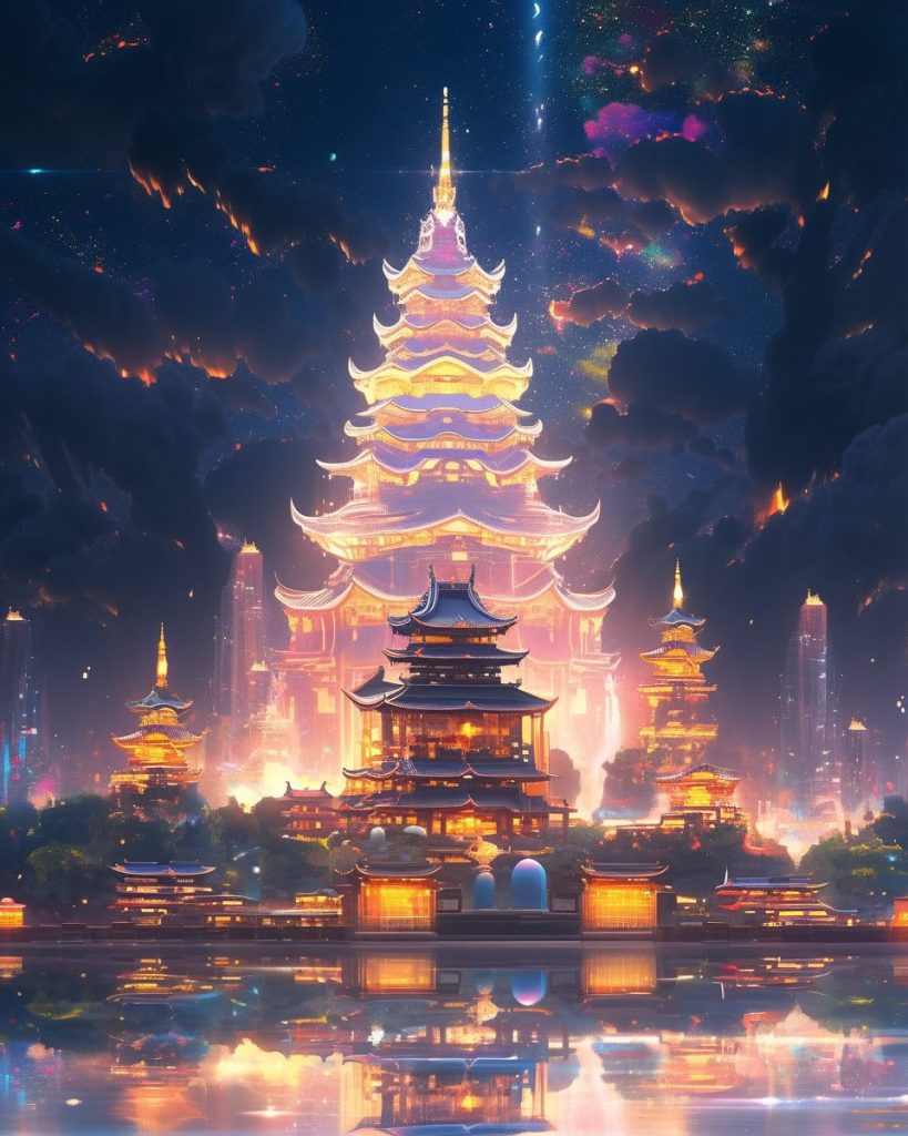 The Cyberpunk Pagoda Towers AI Artwork 37