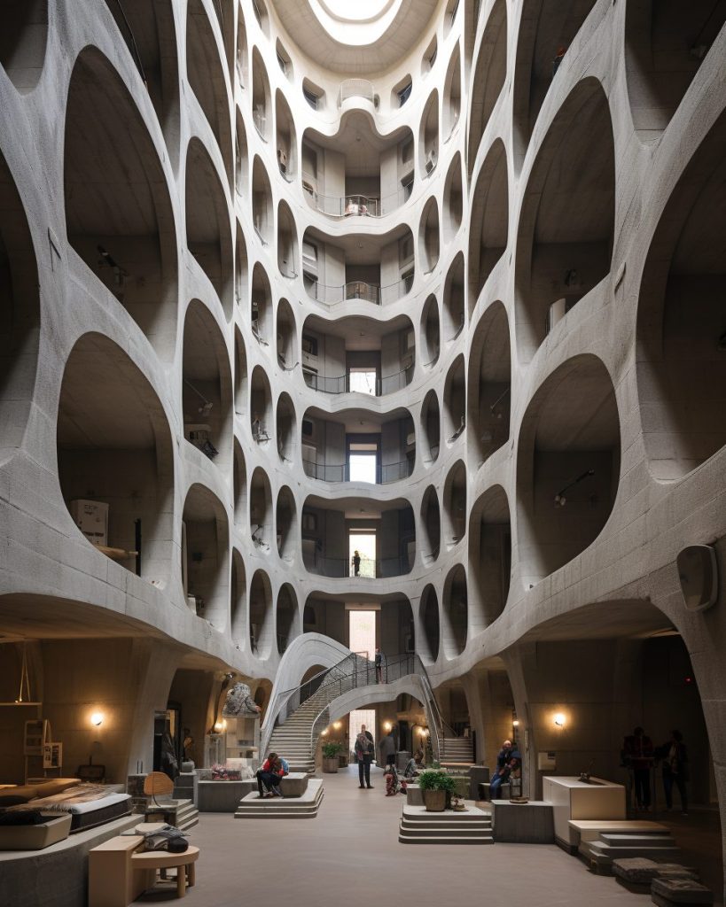The Interior Of A Brutalist-Style Apartment Building AI Artwork 25