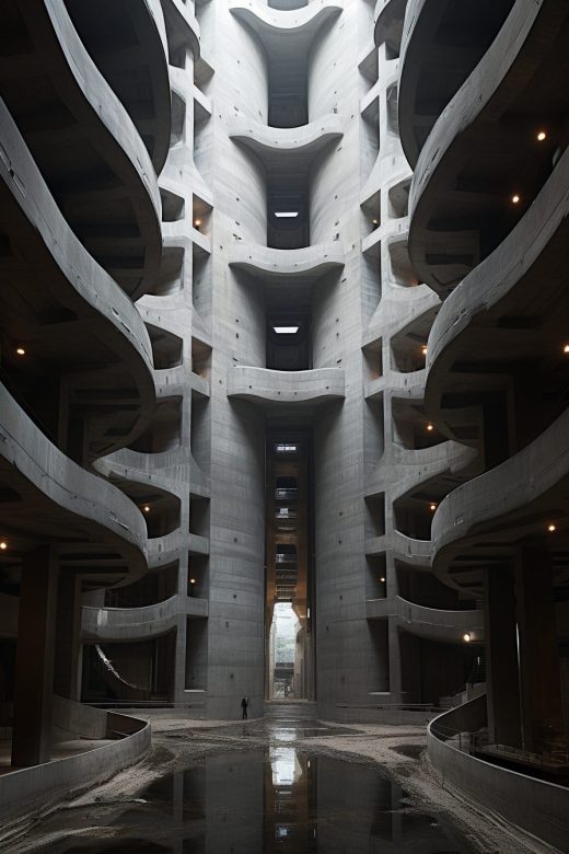 The Interior Of A Brutalist-Style Apartment Building AI Artwork