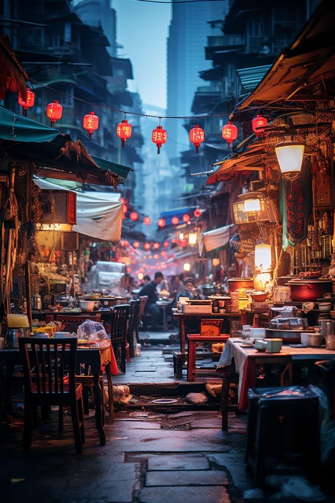 An Alleyway of Food Stalls in Hong Kong City AI Artwork 12