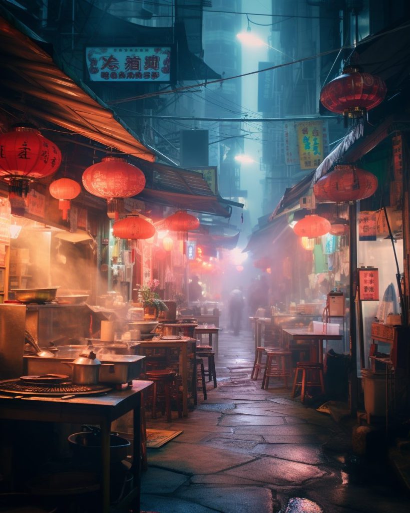 An Alleyway of Food Stalls in Hong Kong City AI Artwork 2