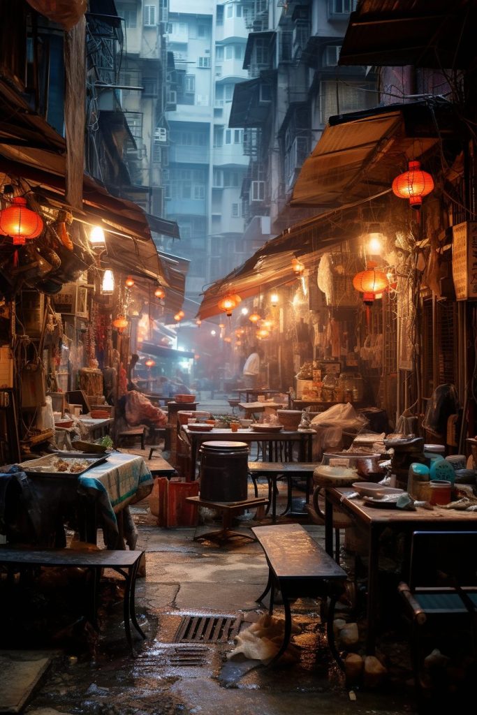 An Alleyway of Food Stalls in Hong Kong City AI Artwork 26