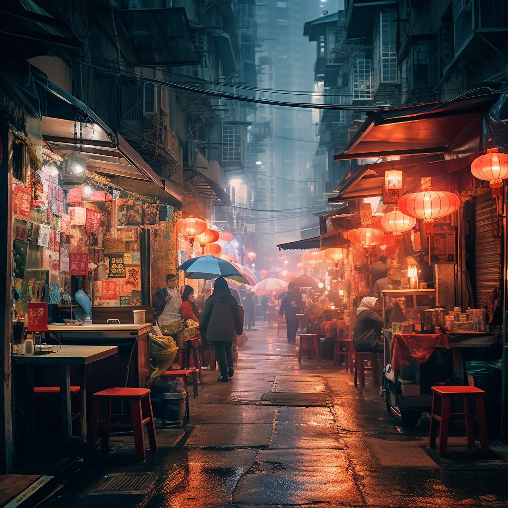 An Alleyway of Food Stalls in Hong Kong City AI Artwork 28