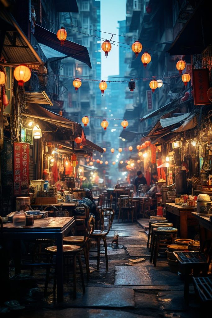 An Alleyway of Food Stalls in Hong Kong City AI Artwork 29