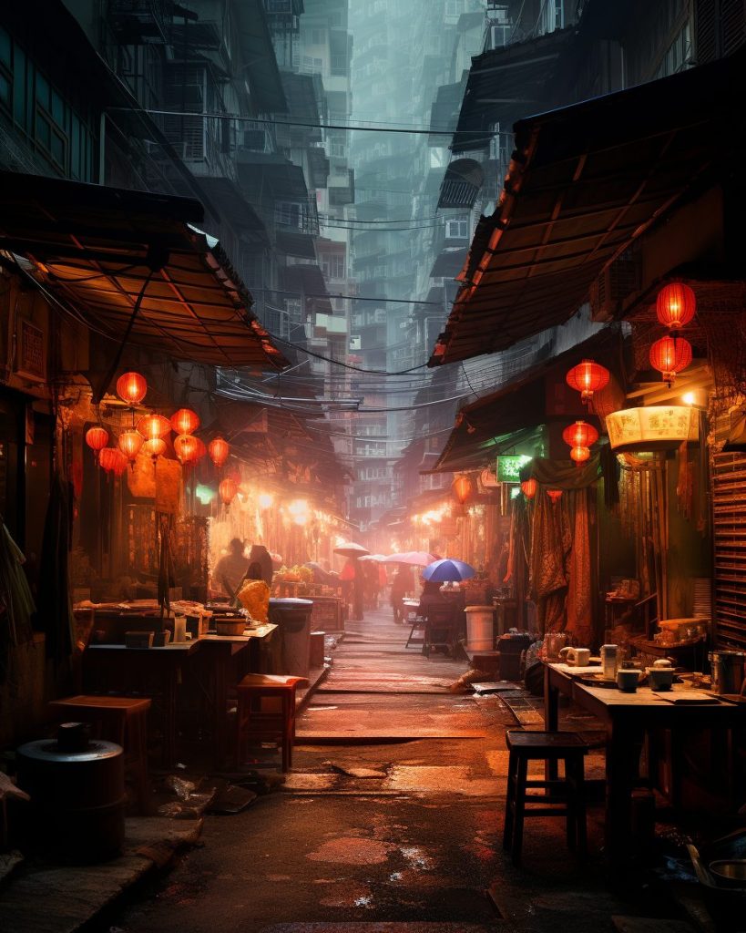 An Alleyway of Food Stalls in Hong Kong City AI Artwork 3