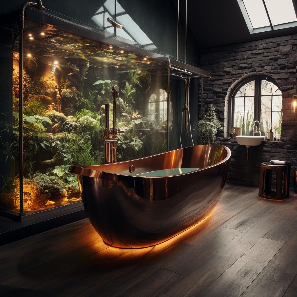 Bathrooms with Copper Tubs and Wall Aquariums AI Artwork 24