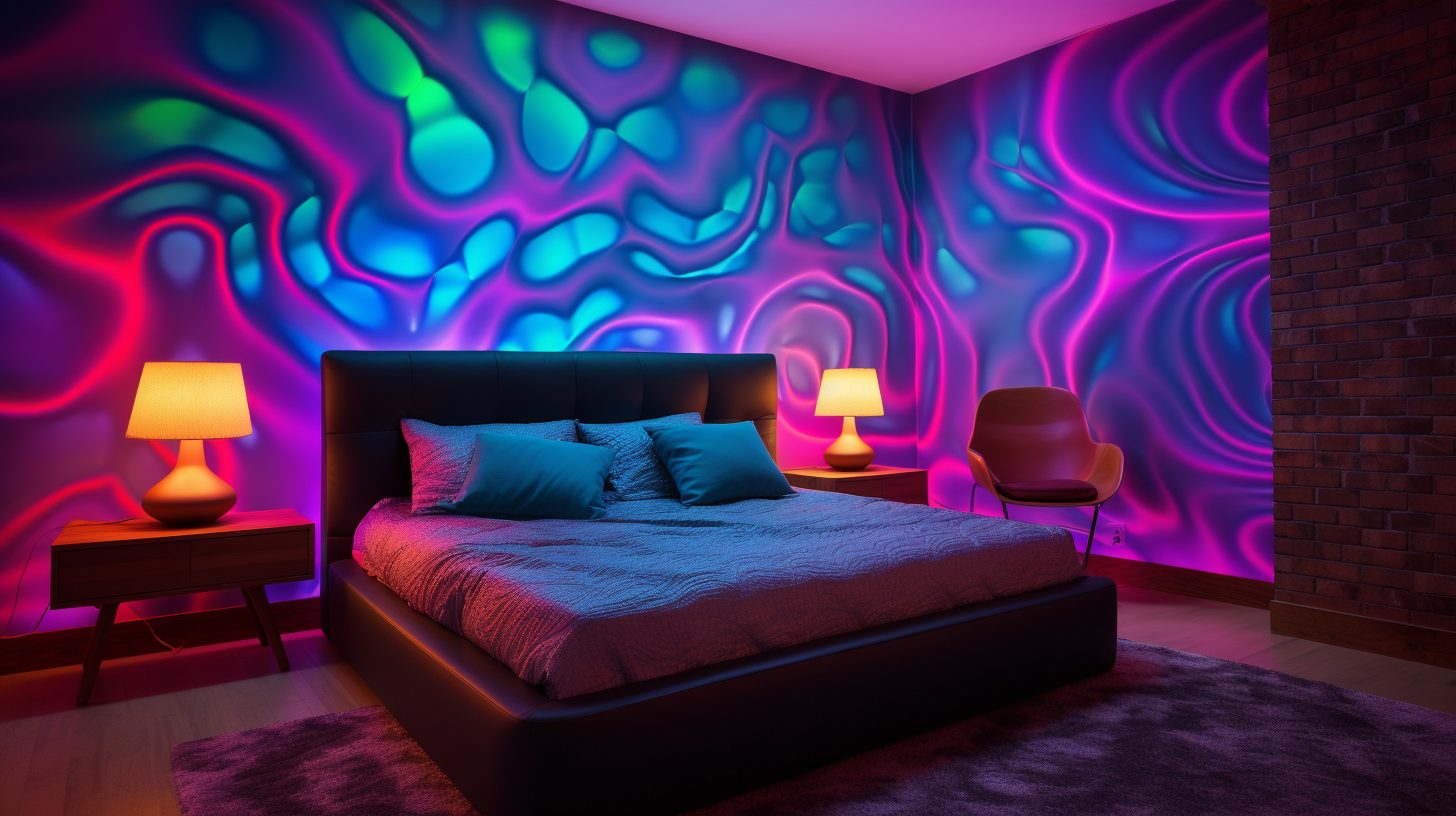 Bedrooms with Neon Psychedelic Wall Decor