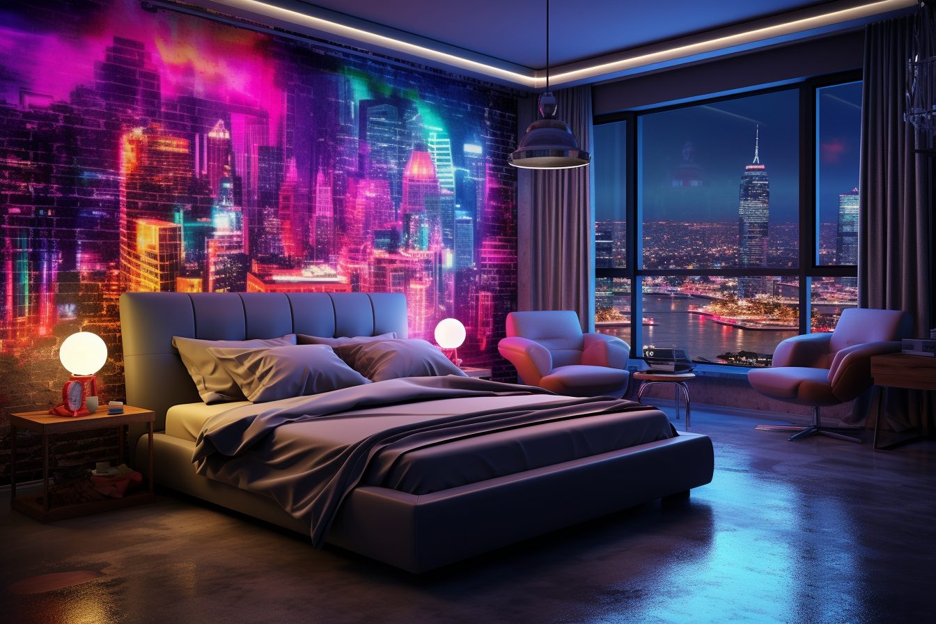 Bedrooms with Neon Psychedelic Wall Decor